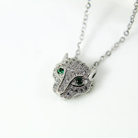 Leopard Necklace, Silver Leopard Charm, Platinum Leopard CZ Diamond Jewelry, Leo Gift, Dainty Necklace, Personalized Gift, S026