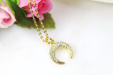 Gold Crescent Moon Necklace, Crescent Jewelry,  CZ Diamond Jewelry, Dainty Necklace, Delicate Jewelry, Minimal Necklace, G229