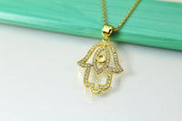 Gold Hamsa Necklace, Hamsa Charm, Dainty Necklace, Mom Gift, Girlfriend Gift, Sister Gift, G264