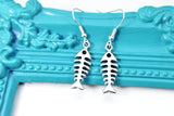 Silver Fishbone Earrings, Fishbone Charm, Jesus Fishbone Earrings, ST003