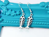 Silver Fishbone Earrings, Fishbone Charm, Jesus Fishbone Earrings, ST003