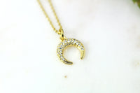 Gold Crescent Moon Necklace, Crescent Jewelry,  CZ Diamond Jewelry, Dainty Necklace, Delicate Jewelry, Minimal Necklace, G229