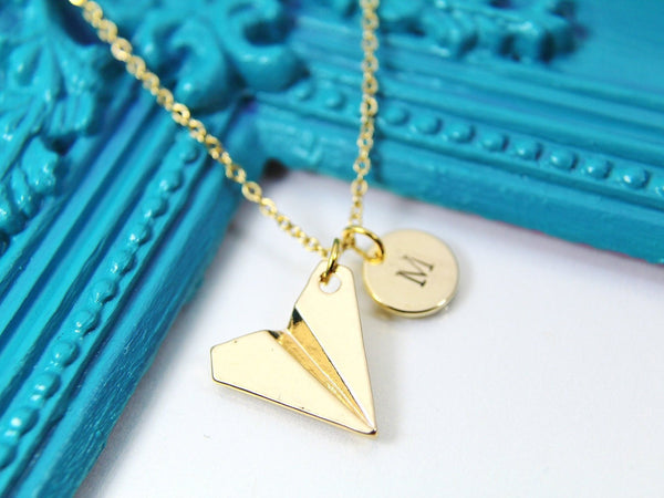 Best Christmas Gift, Gold Paper Airplane Charm Necklace, Airplane Necklace, Traveler Gift, Travel Gift, Adventure Gift, Outdoors Gift,