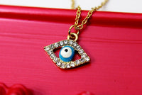 Gold Evil Eye Necklace, Evil Eye Necklace, Blue Evil Eye Charm, Kabbalah Jewelry, Jewish Gift, Luck Gift, Protective Gift, N1235