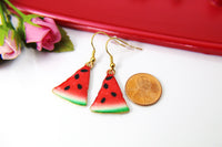 Red Watermelon Earrings, Gold Watermelon Earrings, Summer Earrings, Food Charm Fruit Charm, N1356
