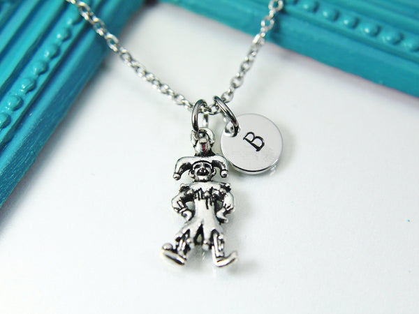 Silver Jester Charm Necklace, Joker Charm, Personalized Customized Monogram Jewelry, Lebua Jewelry, N771