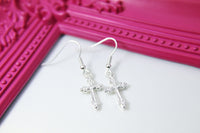 Silver Cross Earrings, Cross Charm Earrings, Miniature Earrings, Cross Jewelry, N1437