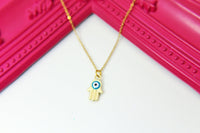 Gold Hamsa Evil Eye Charm Necklace, Hamsa Charm, Evil Eye Charm, Hamsa Hand Charm, Protective Gift, N1698