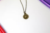 Bronze Sunflower Charm Necklace, Sunflower Flower Charm, Floral Jewelry Gift, N1577