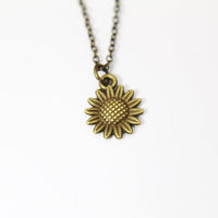 Bronze Sunflower Charm Necklace, Sunflower Flower Charm, Floral Jewelry Gift, N1577
