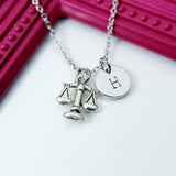Silver Scale of Justice Charm Necklace, Best Birthday Christmas Graduation Unique Gift for Lawyer Law School Paralegal Judge Libra, N1994
