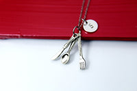 Silver Spoon Fork Knife Charm Necklace, Cutlery Kitchen Utensil Food Drink Chef Necklace, Foodie Gift, N2028