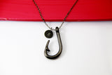 Black Fish Hook Charm Necklace, Men Personalized Fish Hook Necklace, Fishing Gifts for Him, Fishing Jewelry, Christian Jewelry, N2029