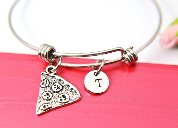 Pizza Bracelet, Silver Pizza Slice Charm Bracelet, Best Friends Gift, Personalized Gift, N2136