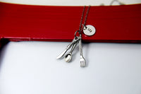 Silver Spoon Fork Knife Charm Necklace, Cutlery Kitchen Utensil Food Drink Chef Necklace, Foodie Gift, N2028