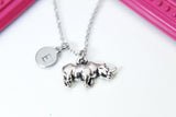Silver Rhinoceros Charm Necklace, Stainless Steel Necklace, Personalized Custom Monogram Jewelry, N2315