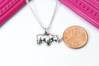 Silver Rhinoceros Charm Necklace, Stainless Steel Necklace, Personalized Custom Jewelry, N2316