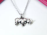 Silver Rhinoceros Charm Necklace, Stainless Steel Necklace, Personalized Custom Jewelry, N2316