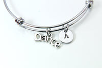 Silver Dance Charm Bracelet, Dancer Gifts, Ballet Dance Charm, Ballerina Gifts, Personalized Custom Monogram, N2602