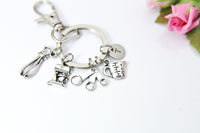 Silver Measuring Cup Mixer Hand Mixer Charm Keychain, Baker Keychain, Personalized Custom Monogram, Personalized Custom Monogram, N2630