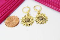 Gold Sunflower Charm Earrings, Beautiful  Sunflower Earrings, Sunflower Jewelry, N2705