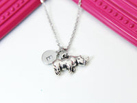 Silver Rhinoceros Charm Necklace, Stainless Steel Necklace, Personalized Custom Monogram Jewelry, N2315