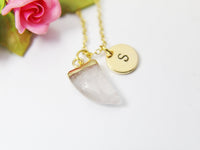 Best Christmas Gift,Gold Quartz Crystal Tusk Charm Necklace, Natural Quartz Crystal Pointed Charm, April Birthstone Personalized Gift, N2762