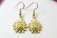 Gold Sun Charm Earrings, Sunburst Charm, Matt Gold Sun Face Charm, Sunburst Jewelry, Girlfriend Gift, N2775