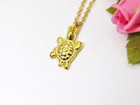 Gold Turtle Charm Necklace, Tortoise Charm Necklace, Personalized Customized Necklace, N2654