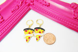 Gold Pizza Charm Earrings, Pizza Slice Charm, Black Red Yellow Pizza Food Jewelry, Miniature Jewelry, N2700
