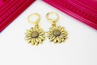 Gold Sunflower Charm Earrings, Beautiful  Sunflower Earrings, Sunflower Jewelry, N2705