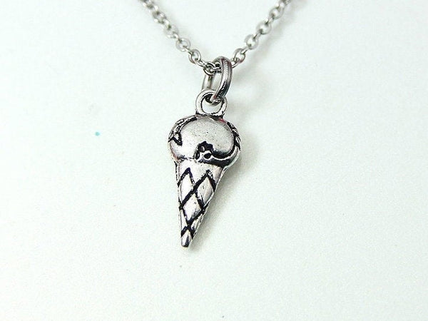 Silver Ice cream Cone Charm Necklace, Sweet Treat Charm, Food Charm, Foodie Gift, Little Girl Gift, N2715