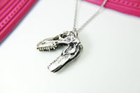 Halloween Dinosaur Skull Necklace, Dinosaur Necklace, T Rex Skull Charm, Skeleton Charm, Dinosaur Jewelry, Personalized Gift, N2723