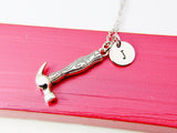 Silver Hammer Charm Necklace, Hammer Charm, Tool Necklace, Construction Worker, Personalized Customized Monogram,N276
