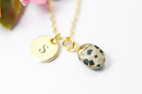 Gold Natural Dalmatian Jasper Charm Necklace, Natural Dalmatian Jasper Charm, Gemstone Jewelry, Personalized  Monogram Gift, N2761