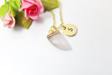 Best Christmas Gift,Gold Quartz Crystal Tusk Charm Necklace, Natural Quartz Crystal Pointed Charm, April Birthstone Personalized Gift, N2762