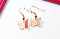 Rose Gold Butterfly Charm Earrings, Butterfly  Charm, Animal Insect Bug Jewelry, Girlfriend Gift, N2770