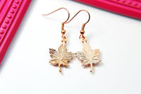 Rose Gold Maple Leaf Charm Earrings, Maple Leaf Charm, Natural Jewelry,  N2771