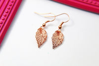 Rose Gold Leaf Charm Earrings, Leaf Charm, Autumn Fall Jewelry,  Natural Jewelry, N2772