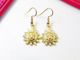 Gold Sun Charm Earrings, Sunburst Charm, Matt Gold Sun Face Charm, Sunburst Jewelry, Girlfriend Gift, N2775