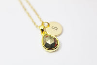 Best Christmas Gift, Gold Natural Pyrite Necklace, Gemstone Necklace, Gemstone Birthstone Jewelry, Personalized Monogram Gift, N2919