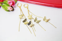 Gold Butterfly Charm Earrings, Beautiful Tassel 18K Gold Plated Butterfly Long Earrings, Butterfly Bug Insect Jewelry, N2924