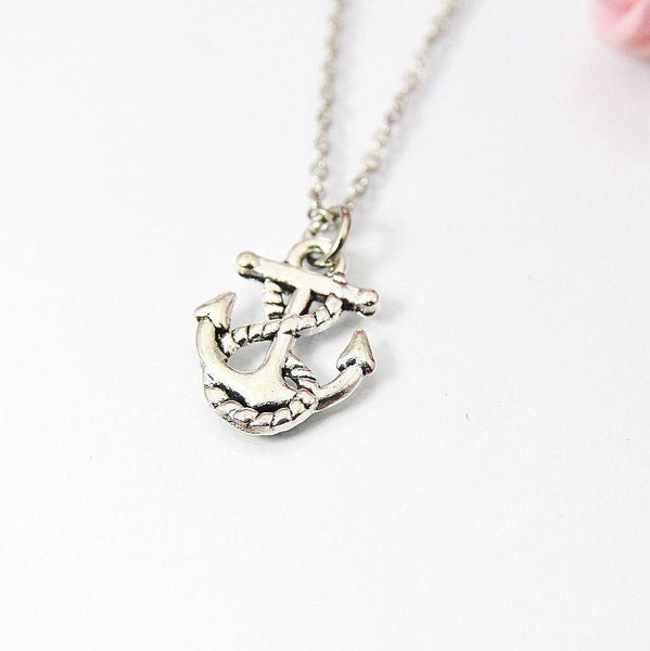 Silver Anchor Charm Necklace, Anchor Inspirational Necklace, Gift for Best friend, Graduate, Long Distance  Gift, N558