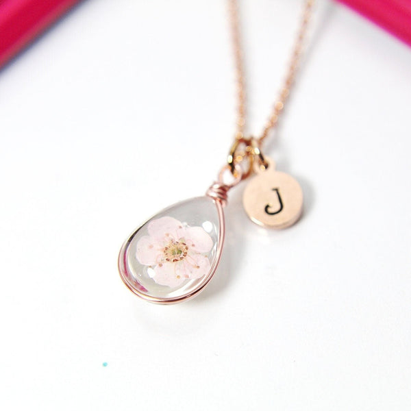 Best Christmas Gift, Rose Gold Cherry Blossom Necklace, Japanese, Peach Plum Cherry Blossom, Wildflower Bridal Jewelry, Maid of Honor, N2982