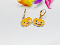 Halloween Earrings Gift, Gold Hoop or Dangle Cute Orange Pumpkin Earrings, Halloween Jewelry Gift, N2987