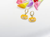 Halloween Earrings Gift, Gold Hoop or Dangle Cute Orange Pumpkin Earrings, Halloween Jewelry Gift, N2987