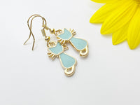Halloween Earrings Gift, Gold Hoop or Dangle Cute Blue Mint Cat Earrings, Halloween Jewelry Gift, N2999