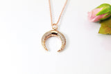 Rose Gold Half Moon Necklace, Crescent Moon Necklace, Double Horn Necklace, Best Friend Gift, N3099