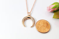 Rose Gold Half Moon Necklace, Crescent Moon Necklace, Double Horn Necklace, Best Friend Gift, N3099