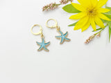 Gold Blue Starfish Earrings, Nautical Earrings, N3189